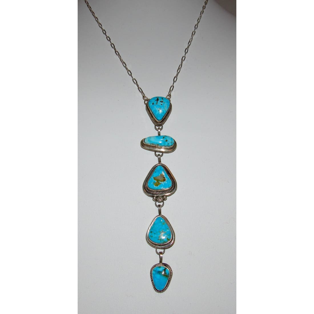 Navajo Blue Royston Turquoise Lariat Necklace Sterling