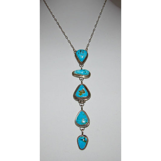 Navajo Blue Royston Turquoise Lariat Necklace Sterling