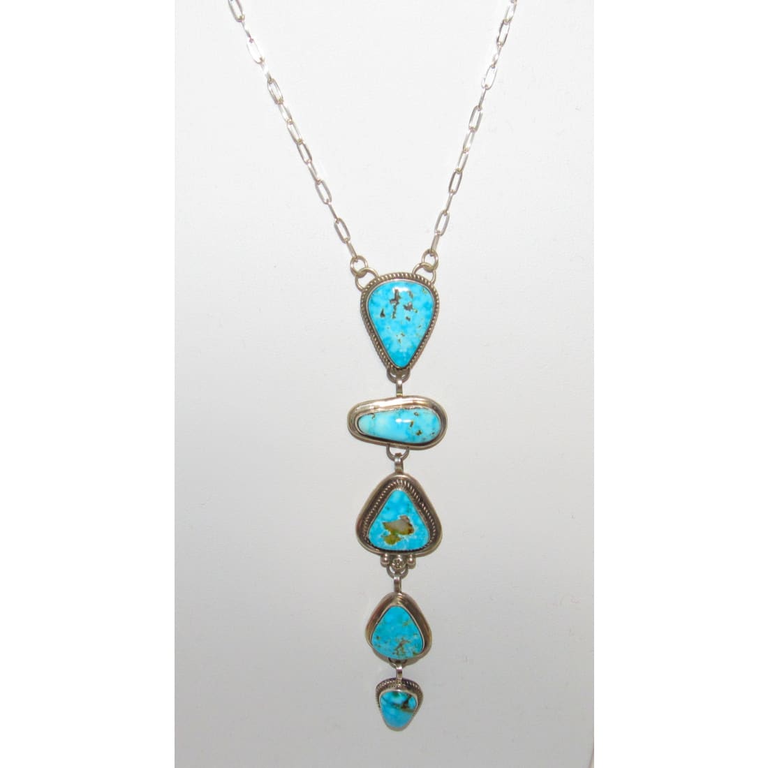 Navajo Blue Royston Turquoise Lariat Necklace Sterling