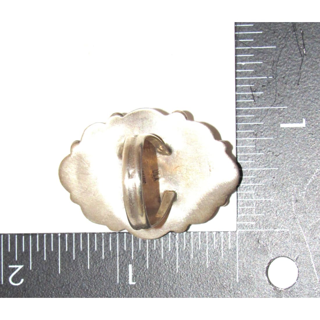 Navajo Blue Royston turquoise sterling ring sz 7 with silver scalloped back on measuring rulers