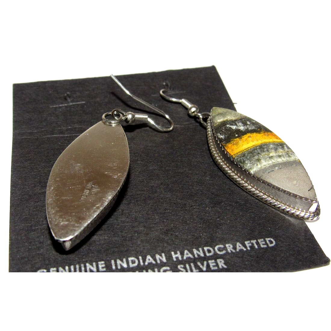Navajo Bumblebee Jasper Dangle Earrings Sterling Silver P.