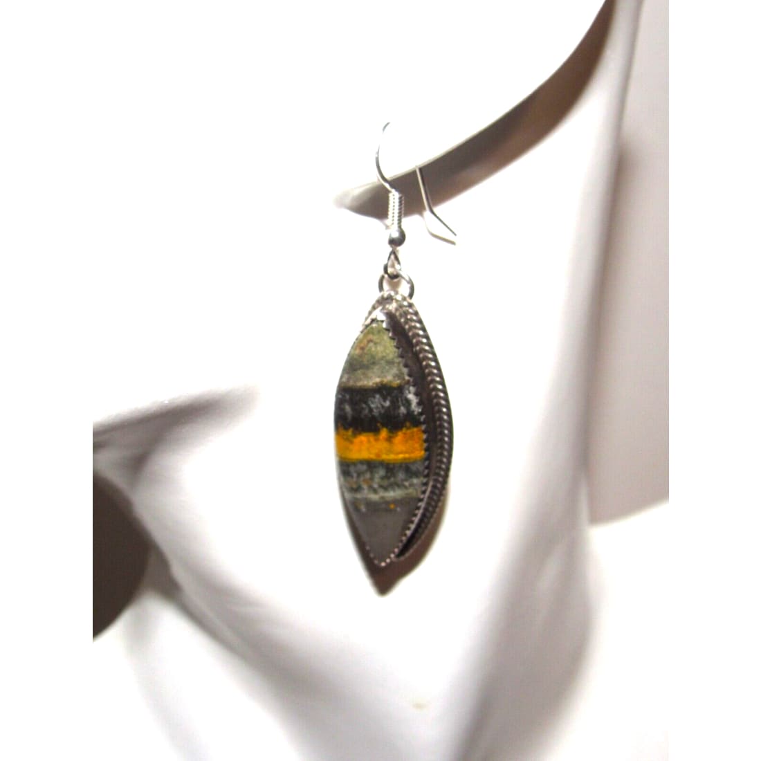 Navajo Bumblebee Jasper Dangle Earrings Sterling Silver P.