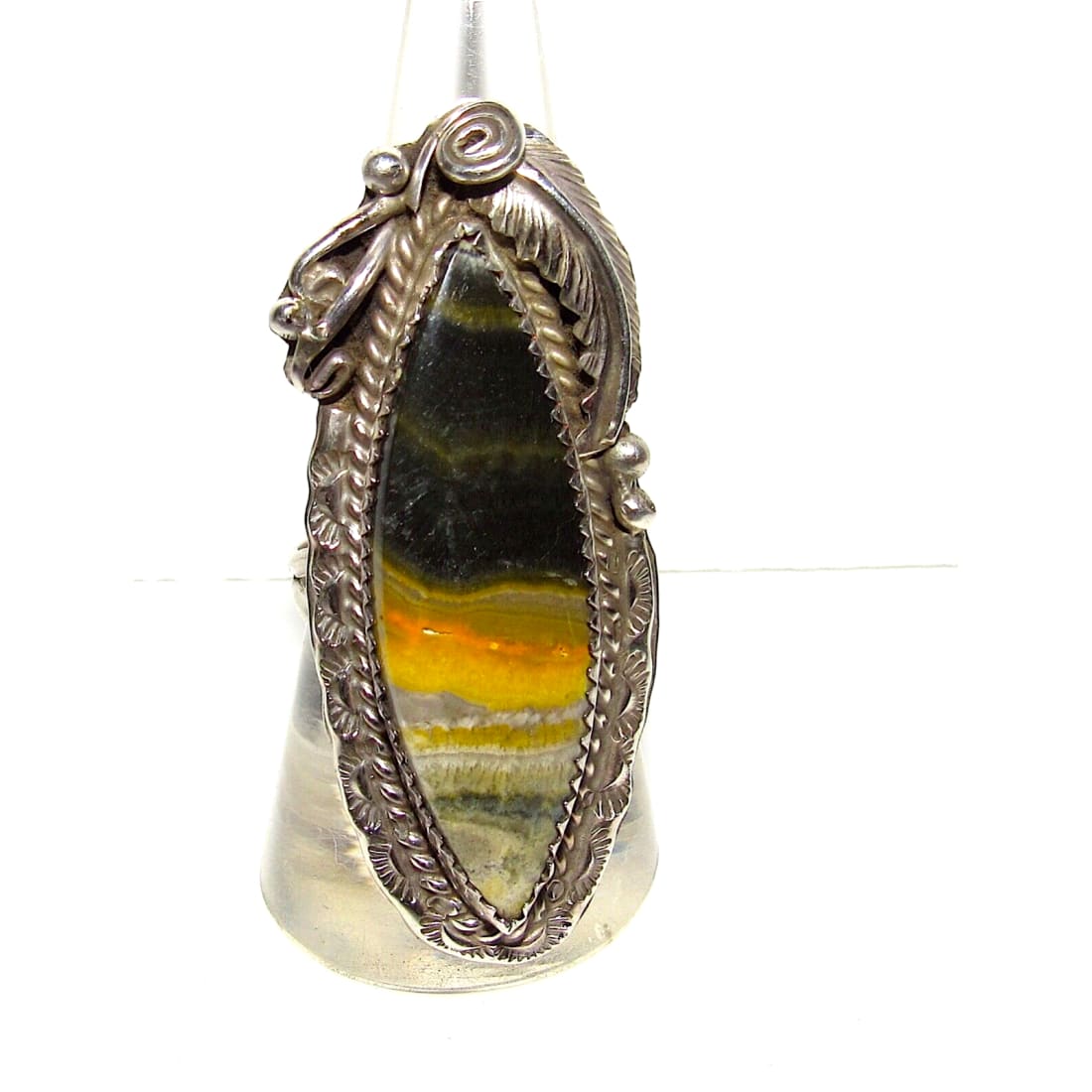 Navajo Bumblebee Jasper Ring Sz 9 Signed Sterling Silver