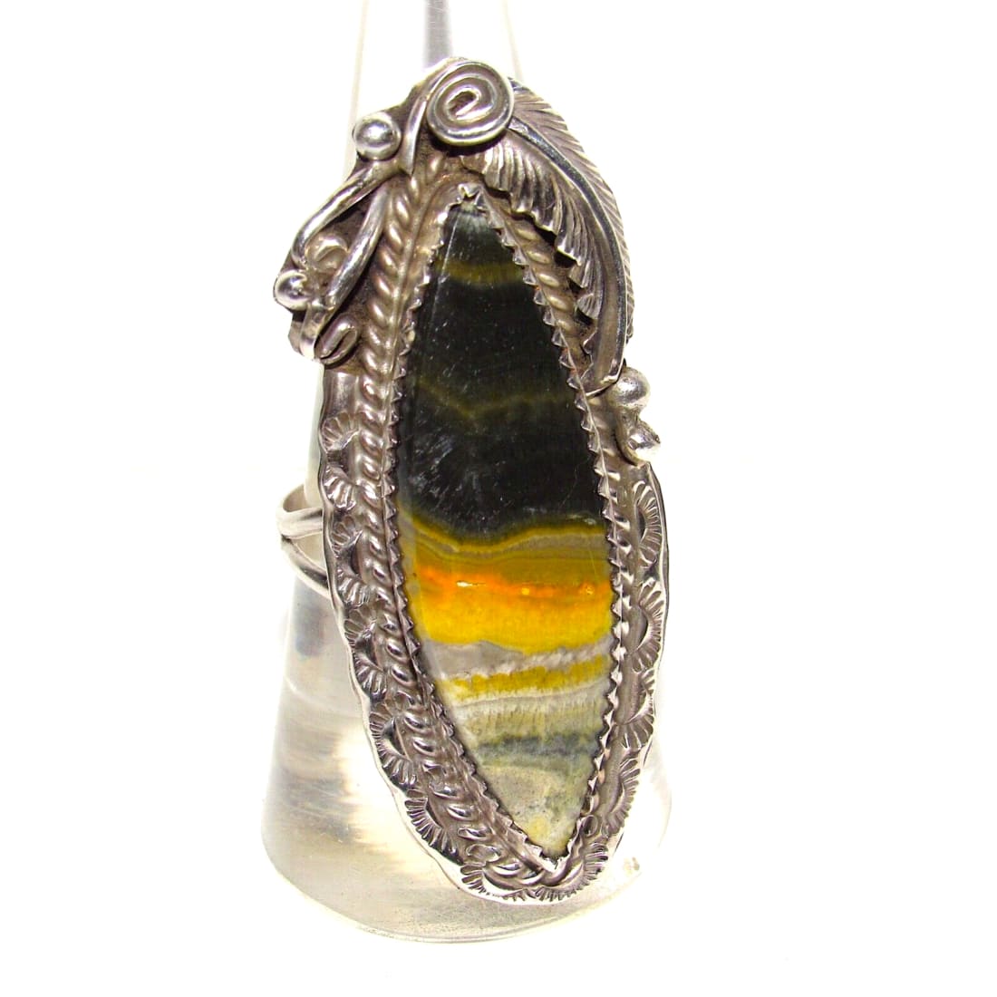 Navajo Bumblebee Jasper Ring Sz 9 Signed Sterling Silver