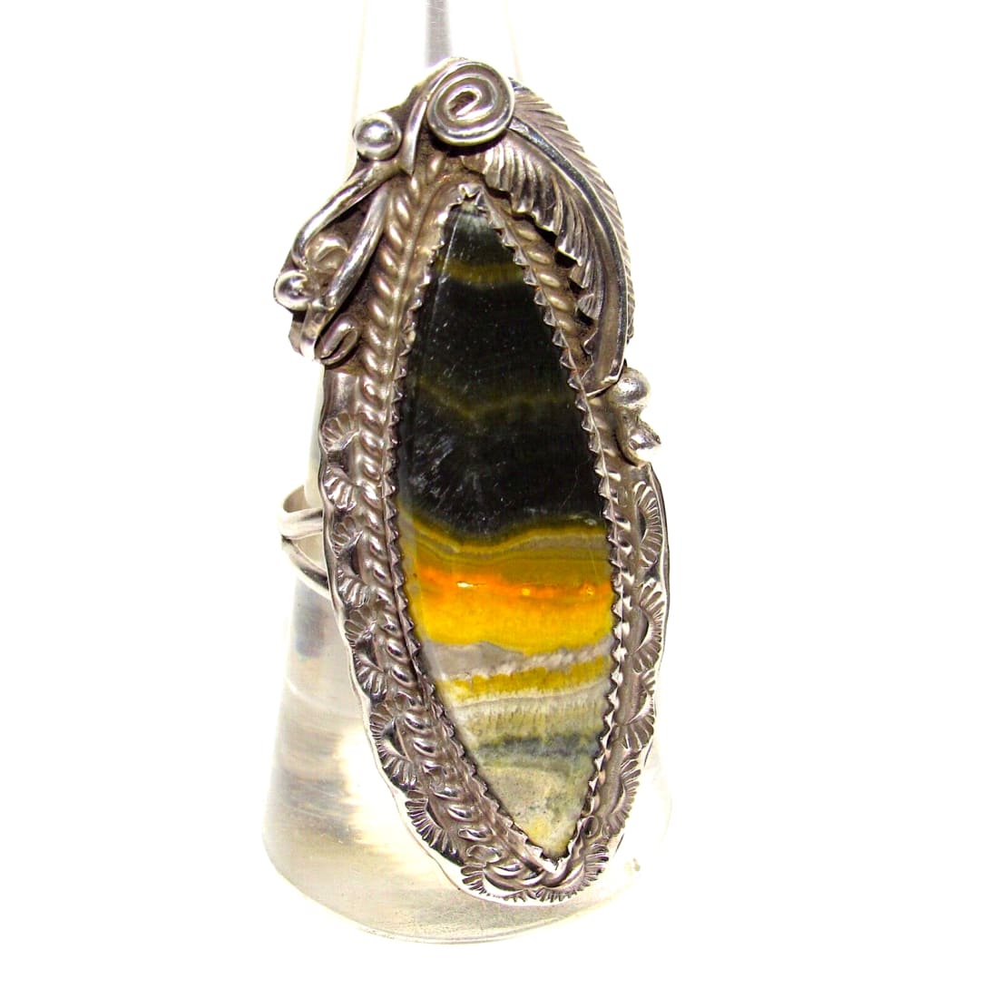 Navajo Bumblebee Jasper Ring Sz 9 Signed Sterling Silver
