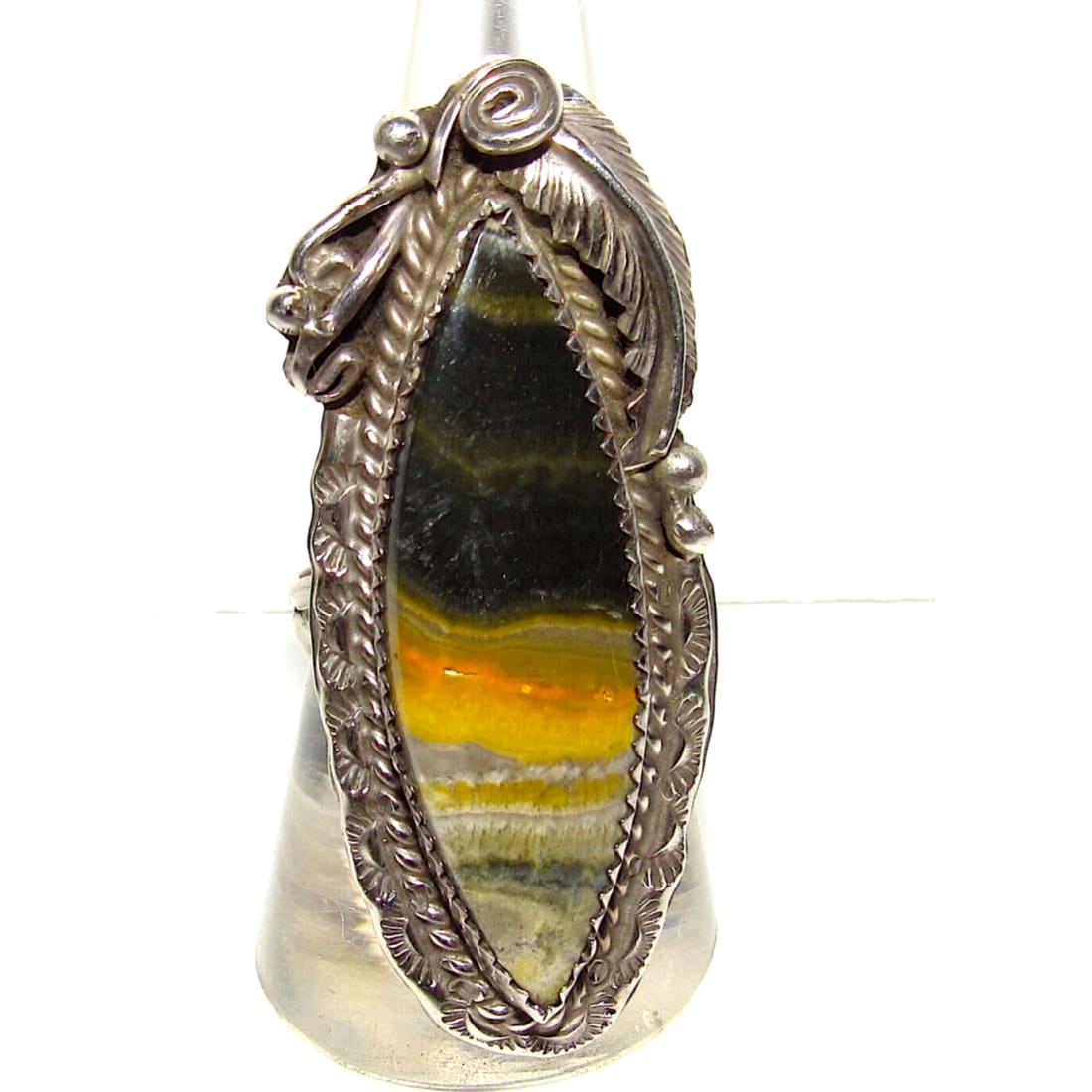 Navajo Bumblebee Jasper Ring Sz 9 Signed Sterling Silver
