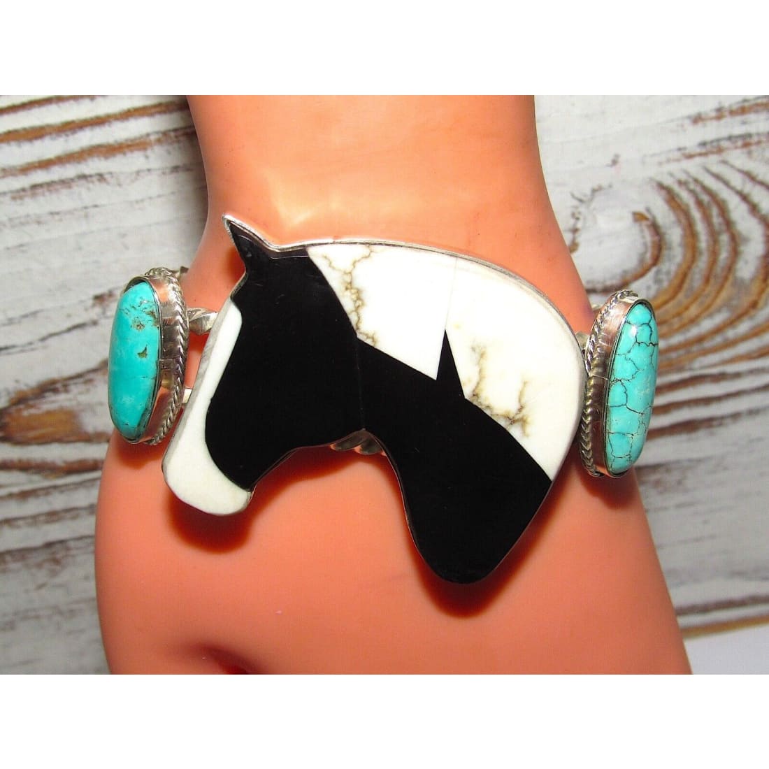 ONE OF A KIND NAVAJO CALVIN DESSON INLAY HORSE CUFF BRACELET