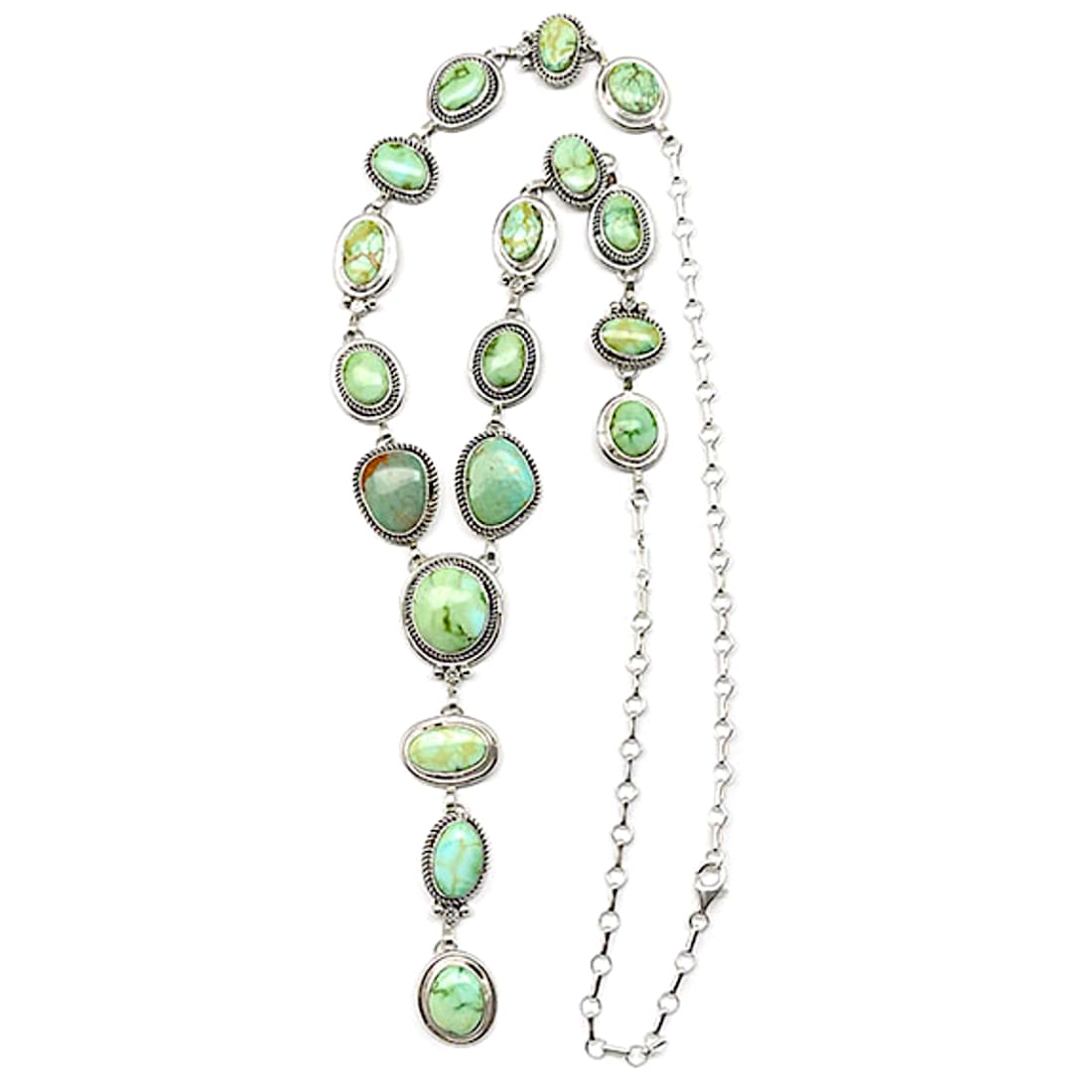 Navajo Carico Lake Turquoise Lariat Necklace Sterling Silver