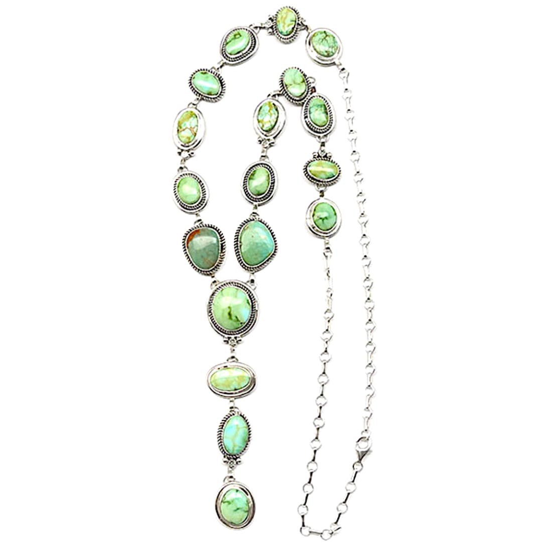 Navajo Carico Lake Turquoise Lariat Necklace Sterling Silver