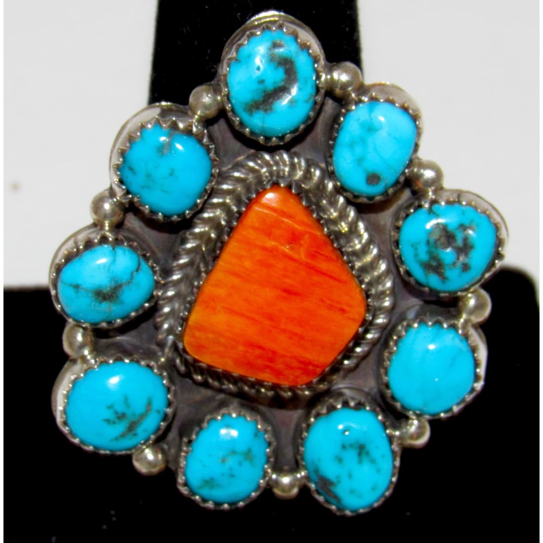 Navajo Cluster Ring Sz 8.5 Orange Spiny Oyster Kingman