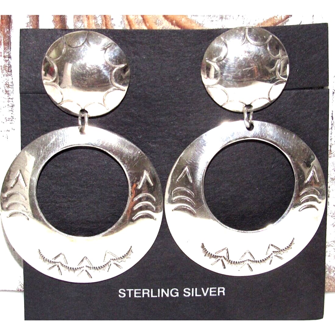 Navajo Concho Dangle Earrings Sterling Silver Native