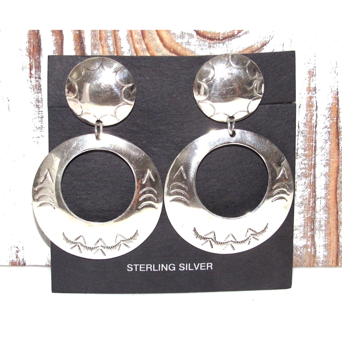 Navajo Concho Dangle Earrings Sterling Silver Native