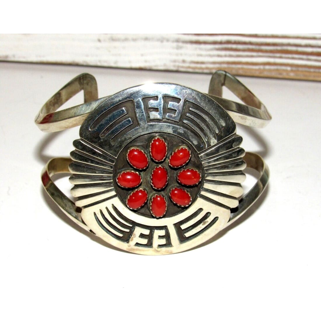 Massive Navajo Coral Cluster Bracelet Sterling Silver Native