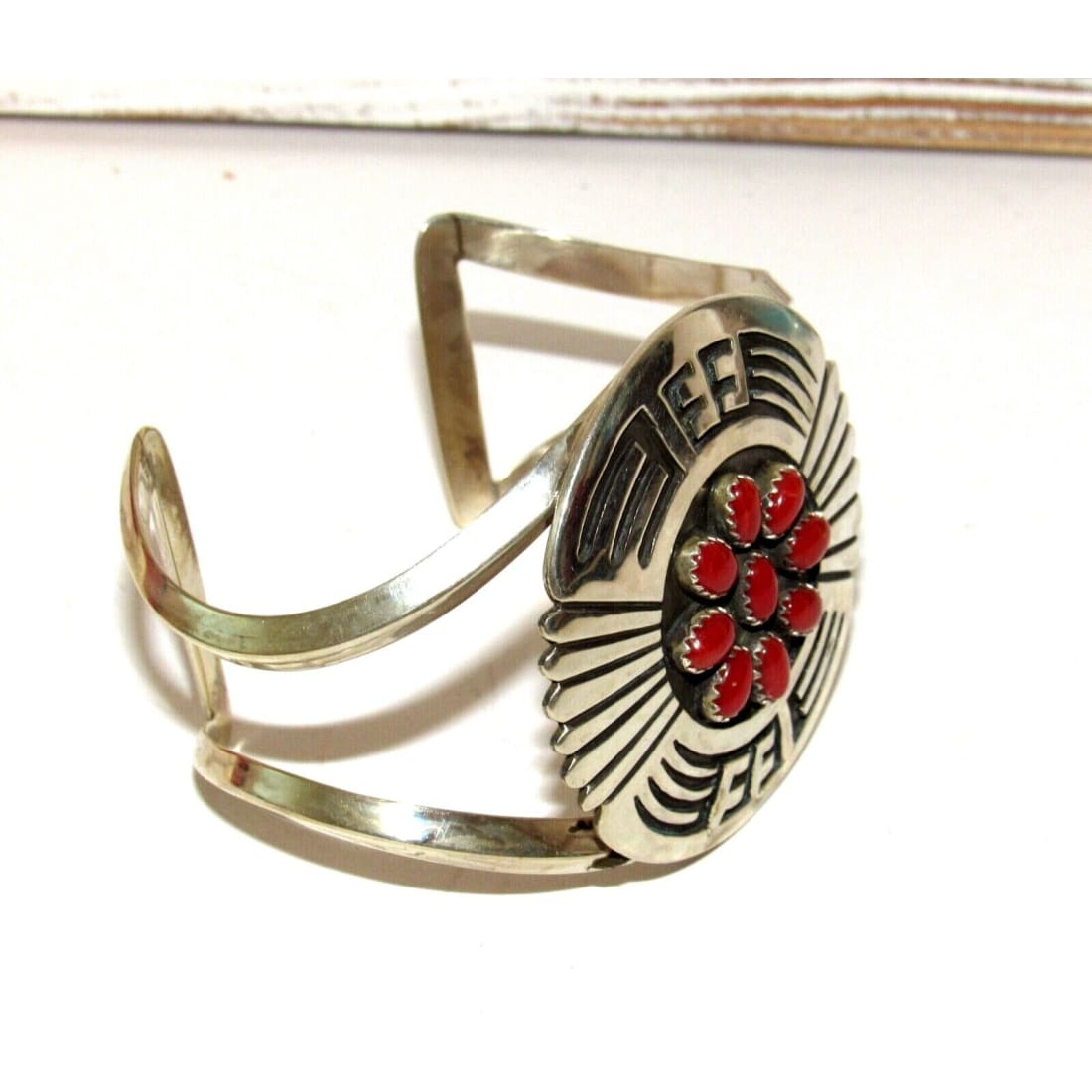 Massive Navajo Coral Cluster Bracelet Sterling Silver Native