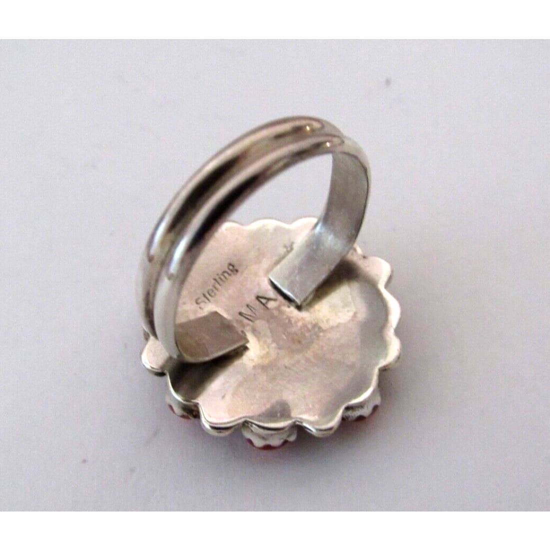 Navajo Coral Cluster Ring Sz 8 Sterling Silver M. Apachito -