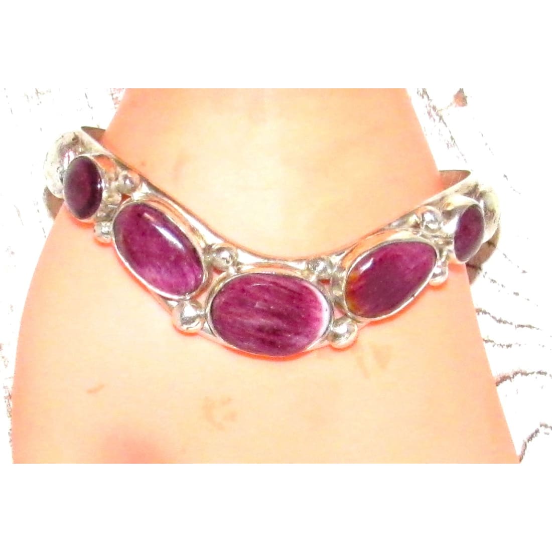 Navajo Davida Lister Purple Spiny Cuff Bracelet 925