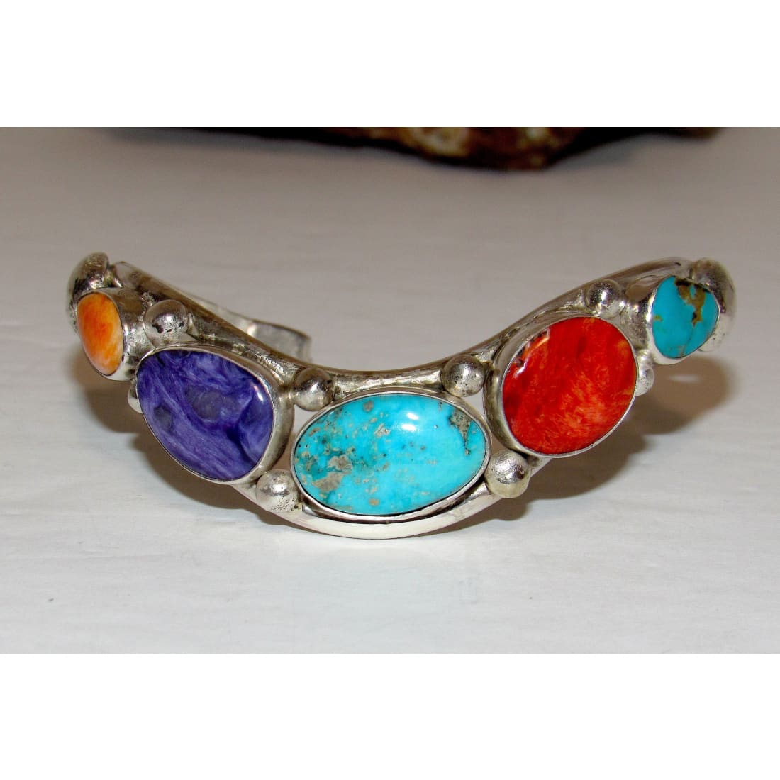 Navajo Davida Lister Turquoise Spiny Cuff Bracelet 925