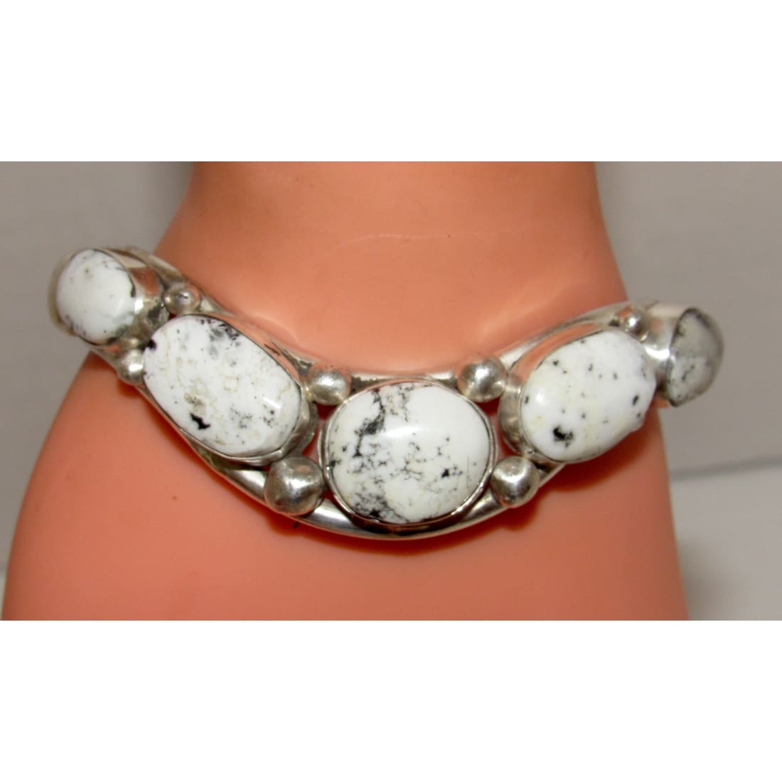 Navajo Davida Lister White Buffalo Cuff Bracelet 925