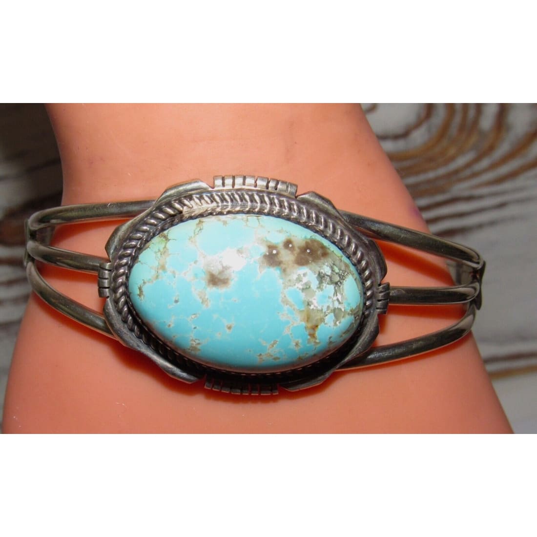 Navajo Dry Creek Turquoise Cuff Bracelet Sterling Silver E.