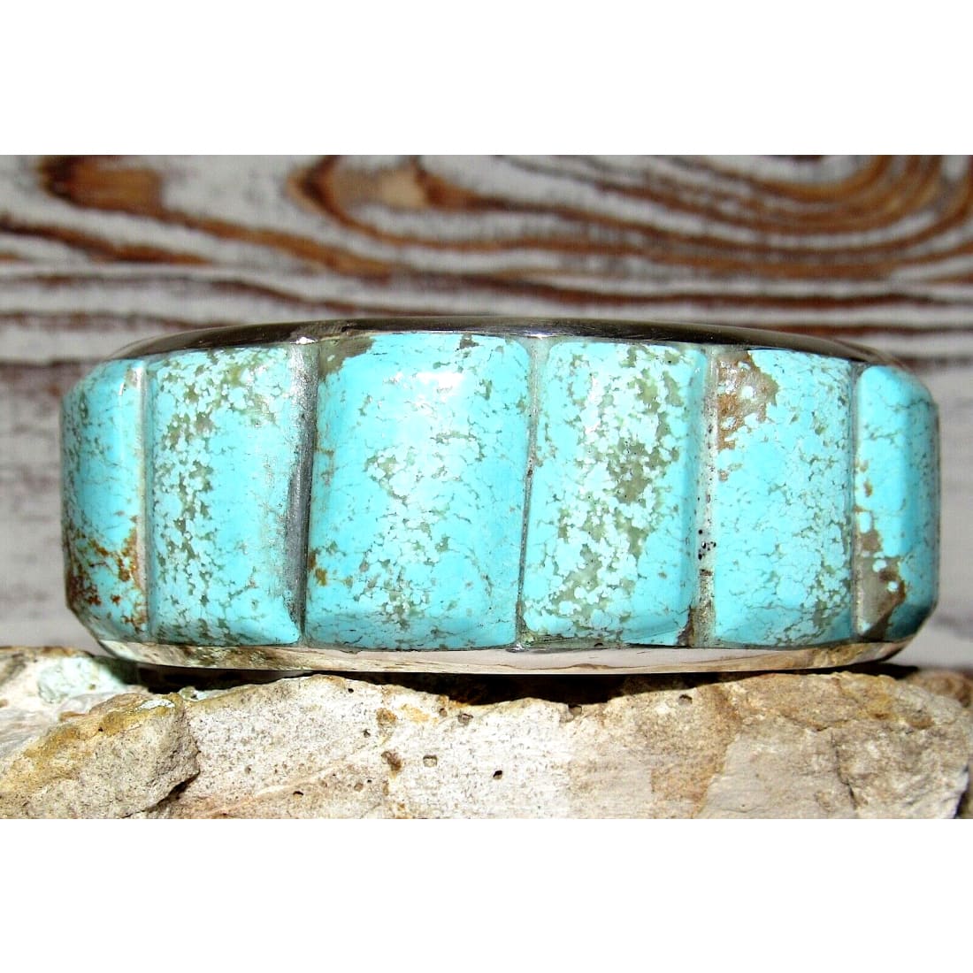Navajo Dry Creek Turquoise Cuff Bracelet Cobble Stone Inlay