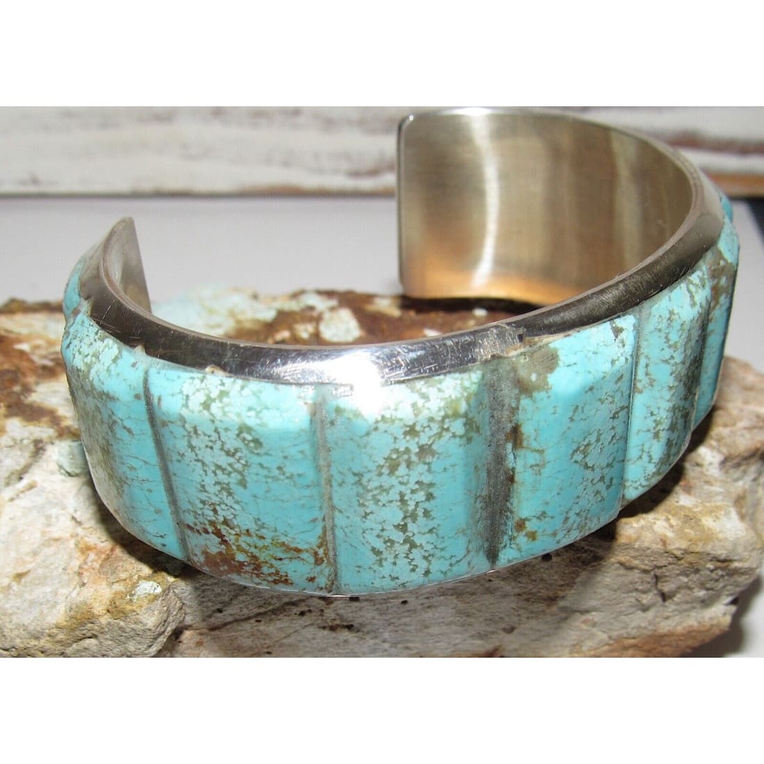 Navajo Dry Creek Turquoise Cuff Bracelet Cobble Stone Inlay