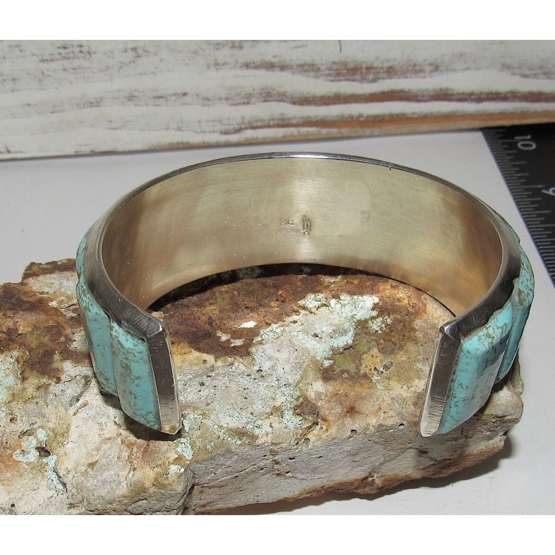 Navajo Dry Creek Turquoise Cuff Bracelet Cobble Stone Inlay