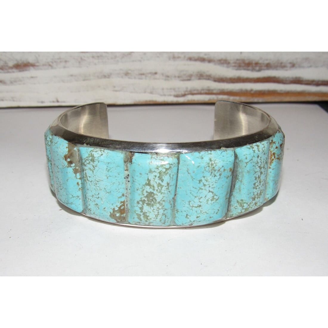 Navajo Dry Creek Turquoise Cuff Bracelet Cobble Stone Inlay