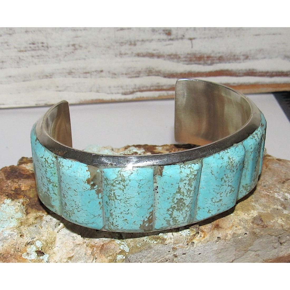 Navajo Dry Creek Turquoise Cuff Bracelet Cobble Stone Inlay