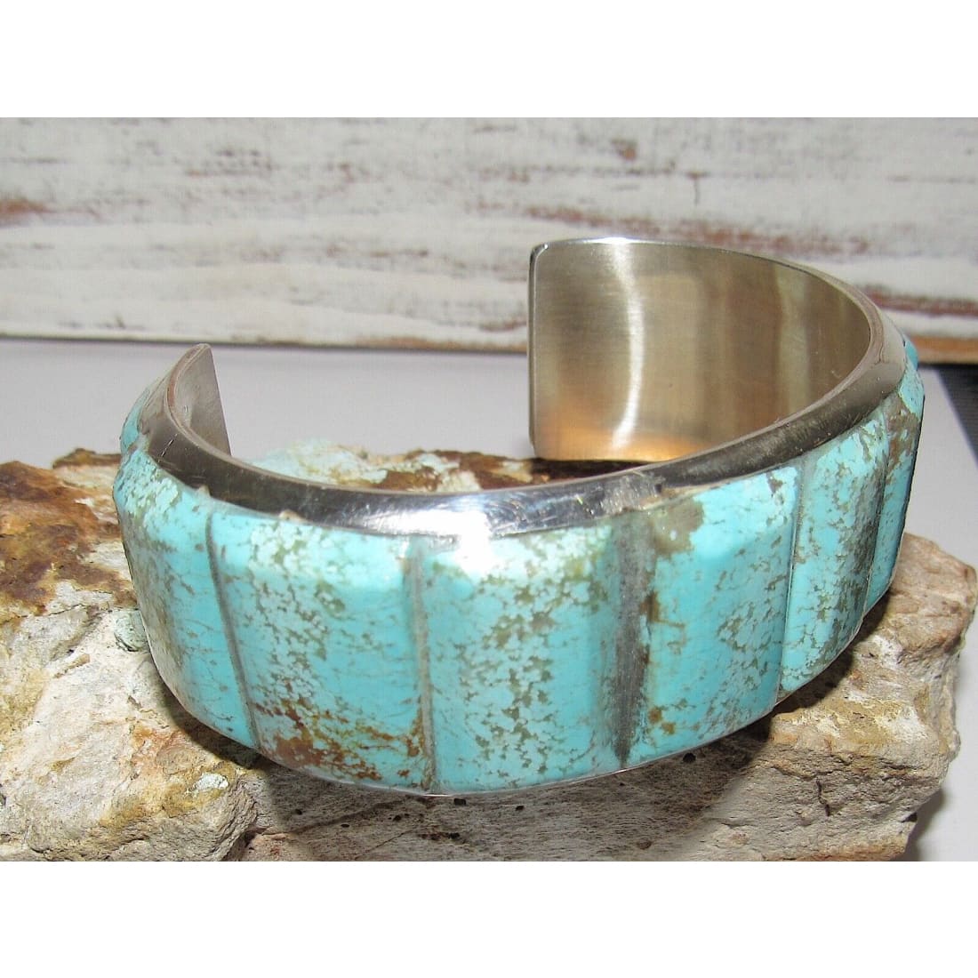 Navajo Dry Creek Turquoise Cuff Bracelet Cobble Stone Inlay