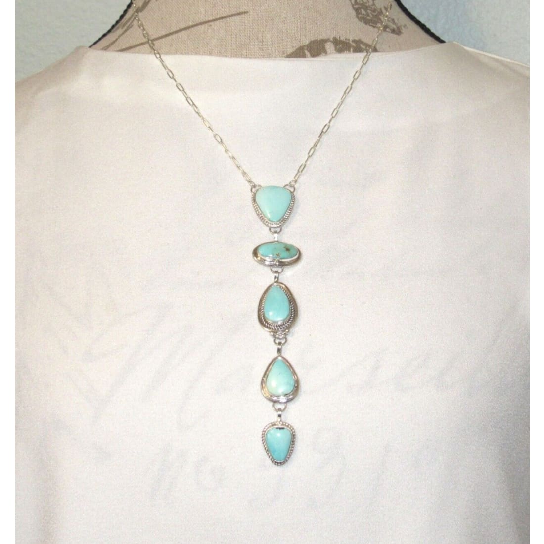 Navajo Dry Creek Turquoise Lariat Necklace Sterling Silver