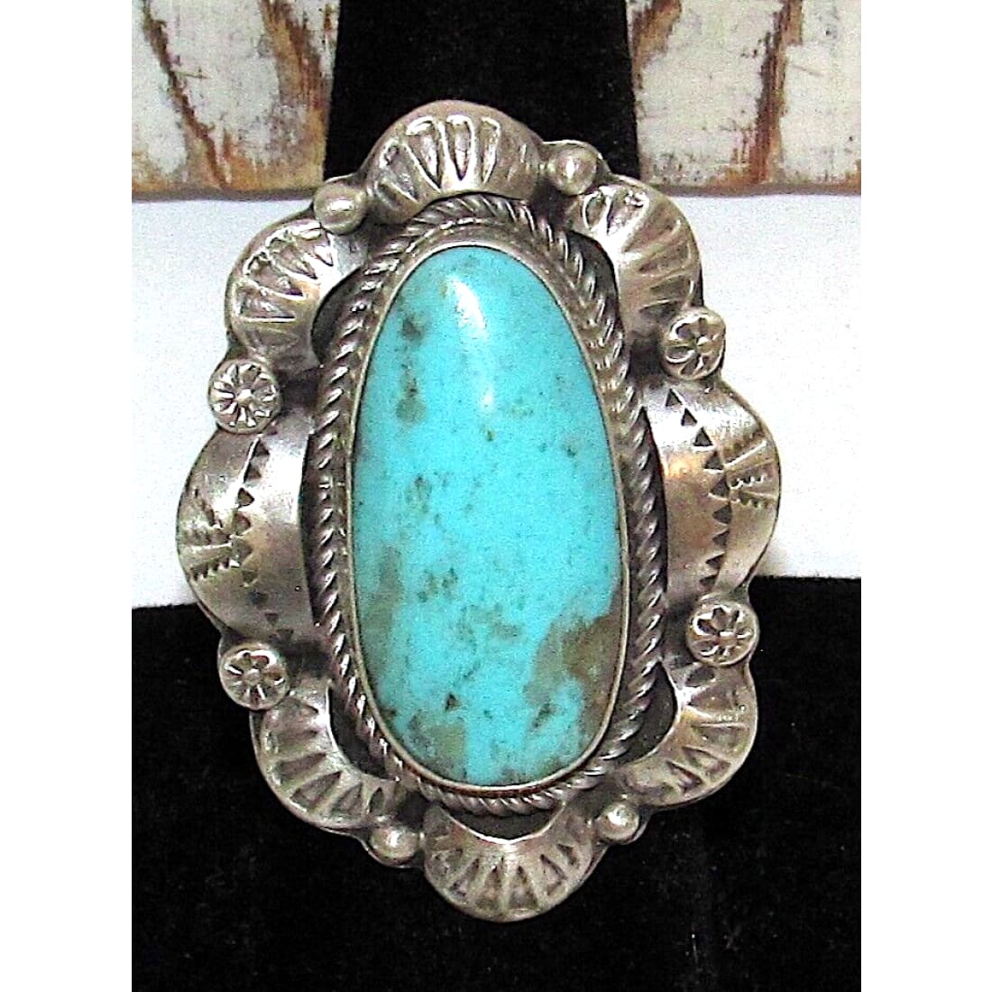Navajo Dry Creek Turquoise Statement Ring Sz 7 Sterling