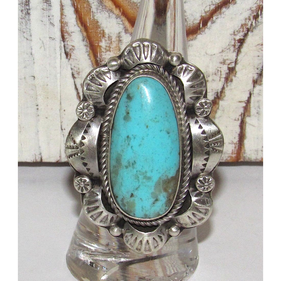 Navajo Dry Creek Turquoise Statement Ring Sz 7 Sterling