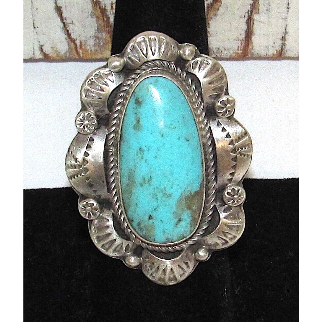 Navajo Dry Creek Turquoise Statement Ring Sz 7 Sterling
