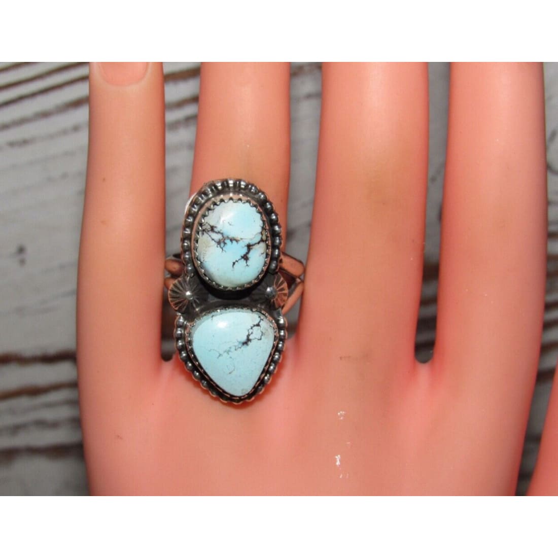 Navajo Dry Creek Turquoise Statement Ring Sz 7 Sterling