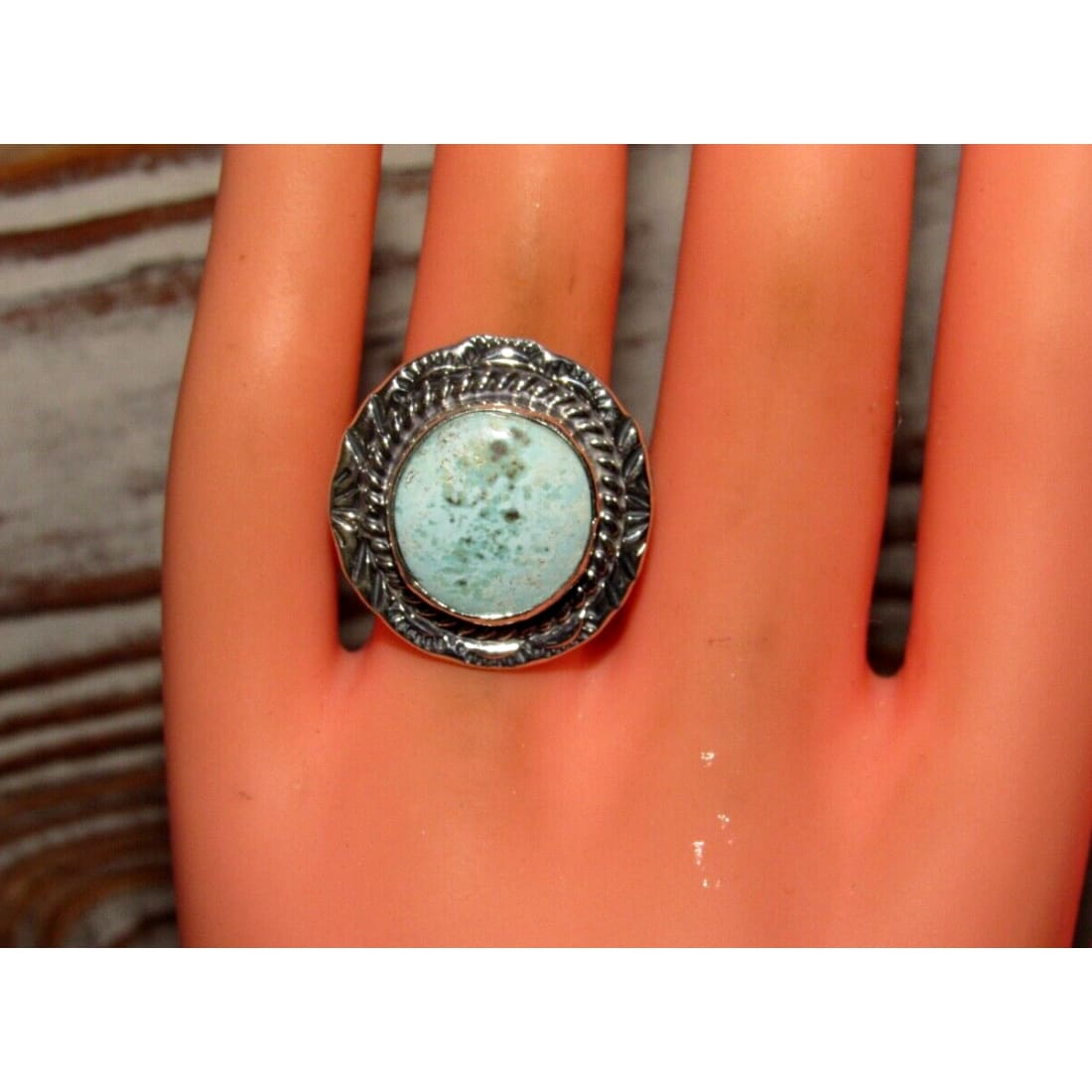 Navajo Dry Creek Turquoise Statement Ring Sz 8 Sterling