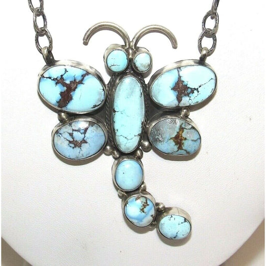 Huge Navajo Dragonfly Necklace Golden Hills Turquoise Sterling Silver Native Native American