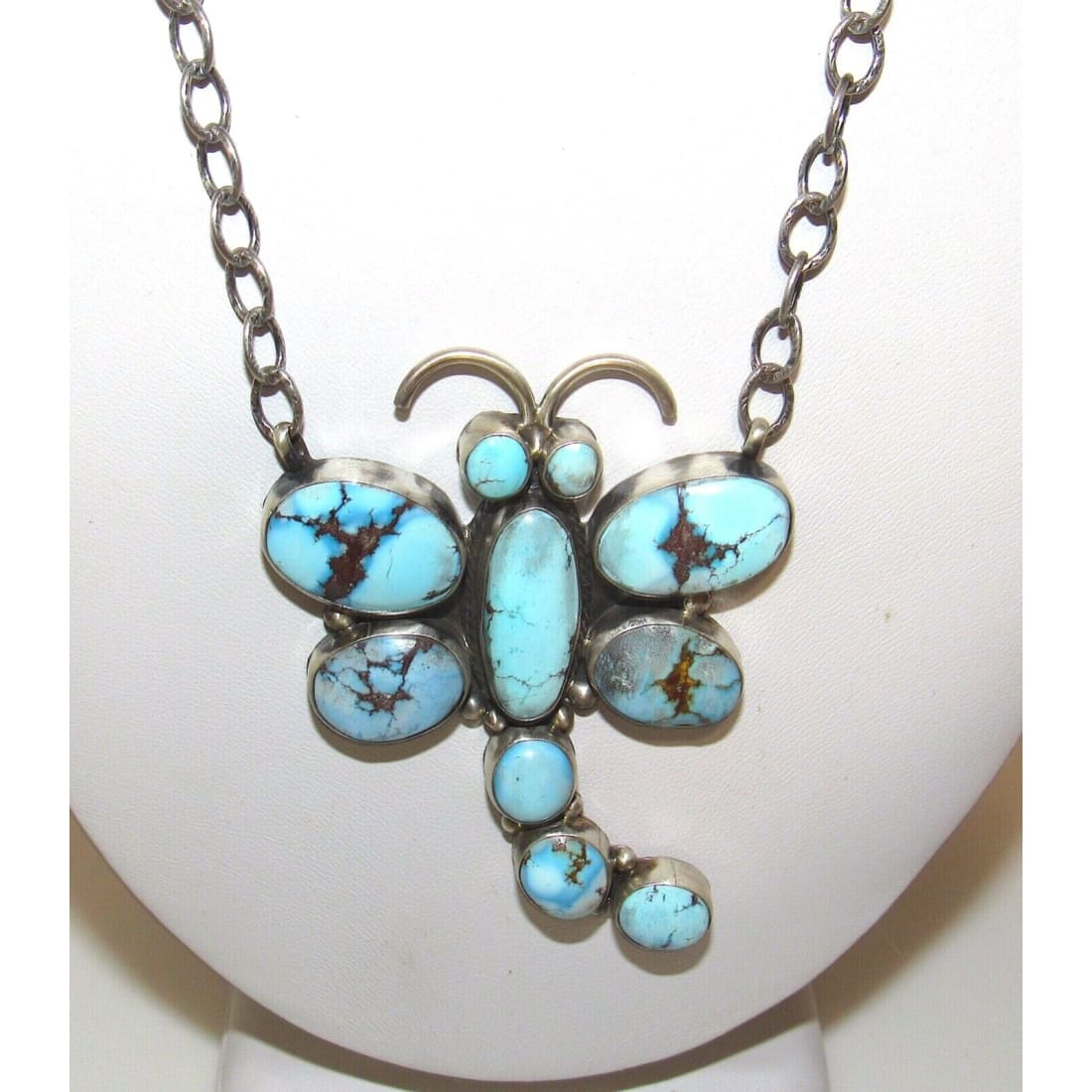 Huge Navajo Dragonfly Necklace Golden Hills Turquoise Sterling Silver Native Native American