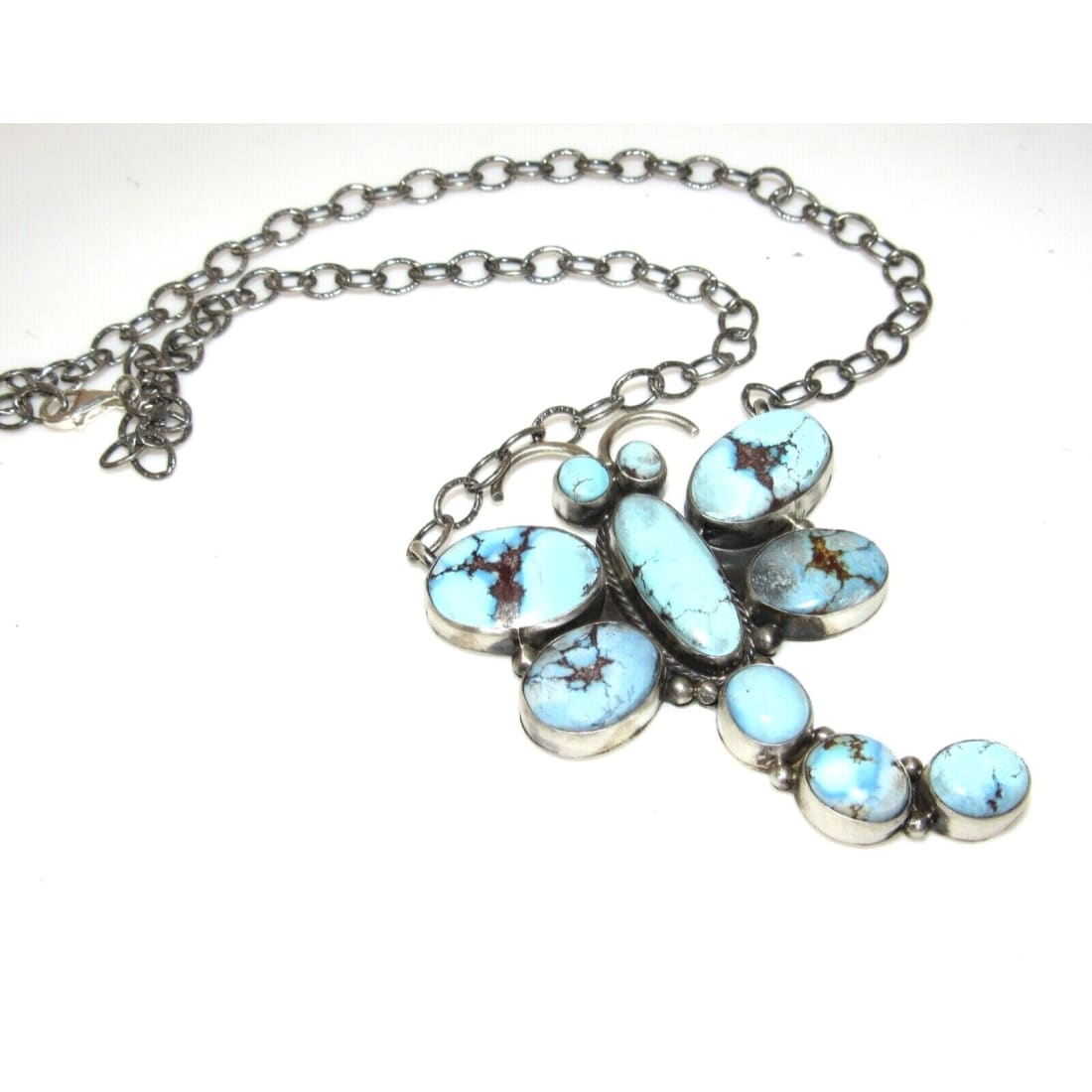 Huge Navajo Dragonfly Necklace Golden Hills Turquoise Sterling Silver Native Native American