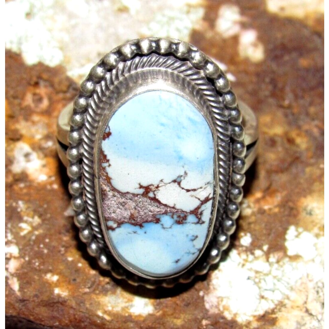 Navajo Golden Hills Turquoise Ring Sz 8 Sterling Silver M