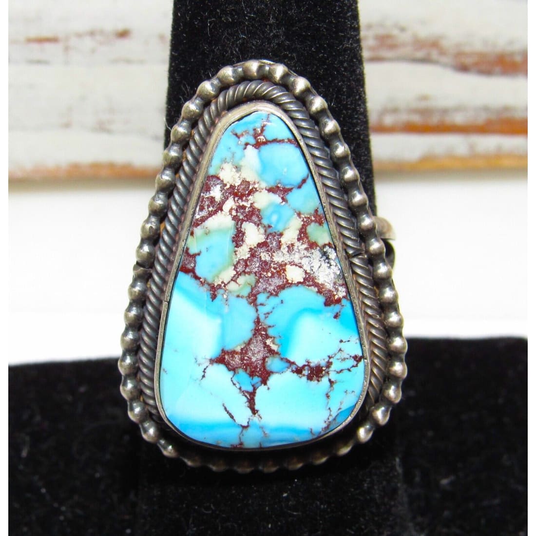 Navajo Golden Hills Turquoise Statement Ring Sz 6.5 Sterling