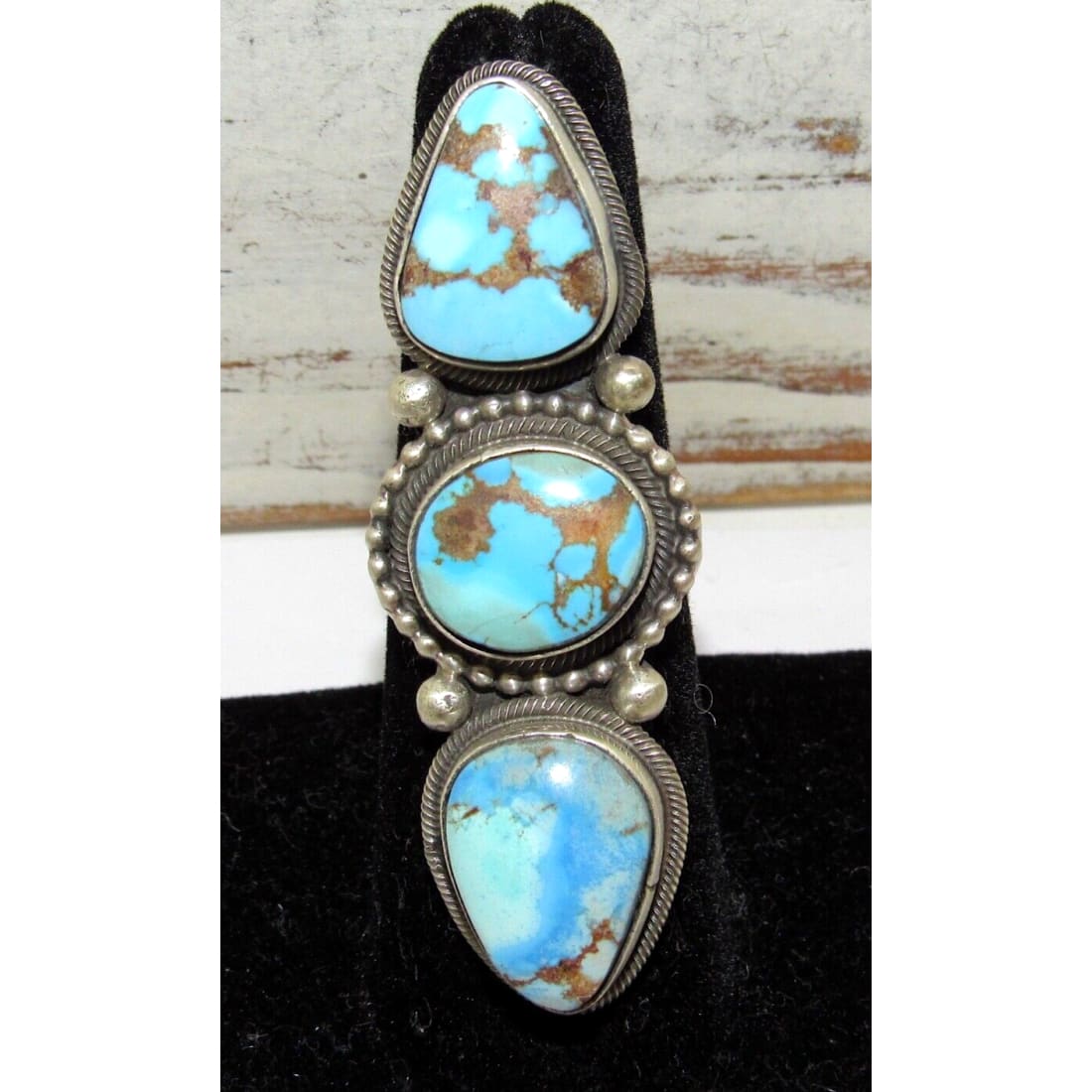 Navajo Golden Hills Turquoise Statement Ring Sz 6.5 Sterling