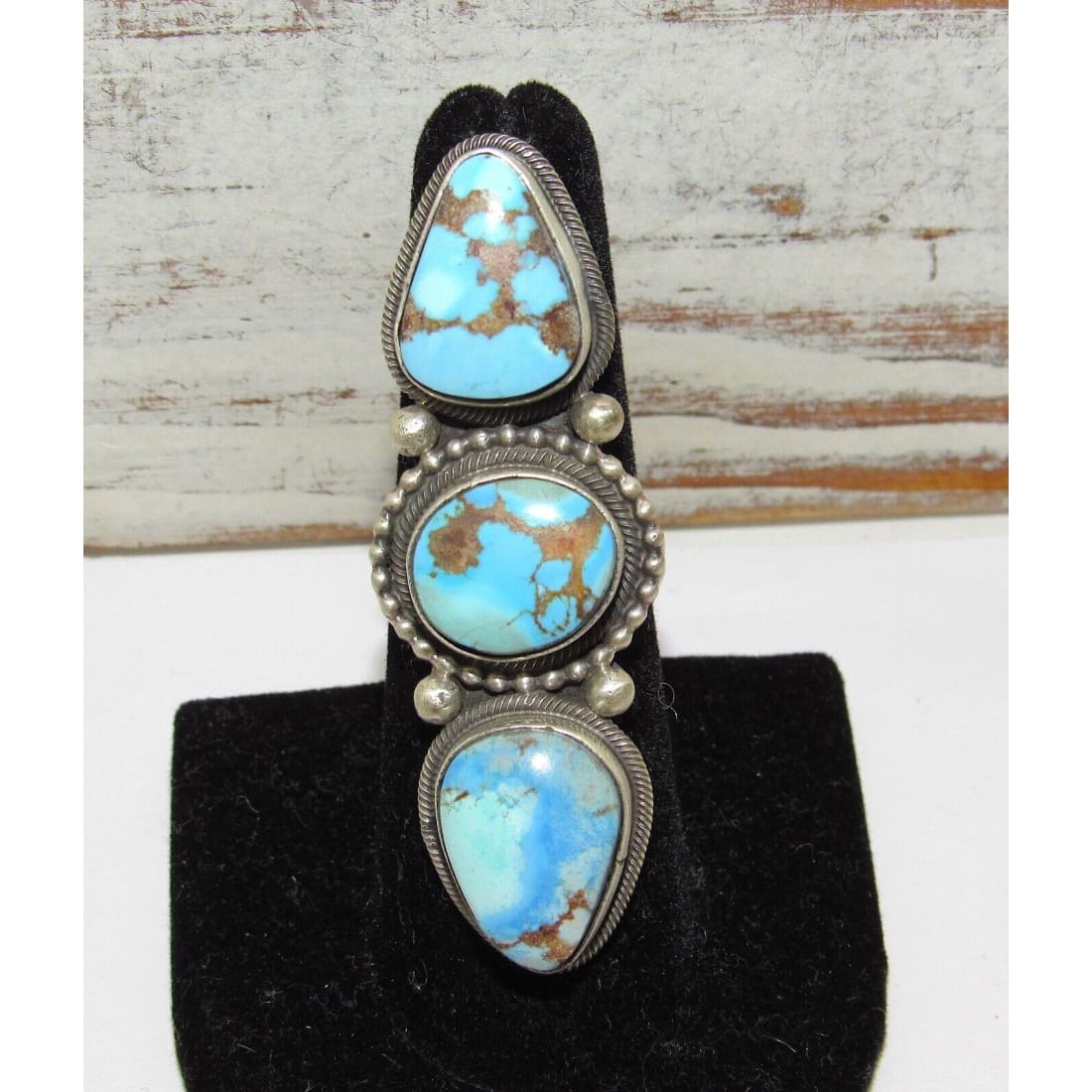 Navajo Golden Hills Turquoise Statement Ring Sz 6.5 Sterling