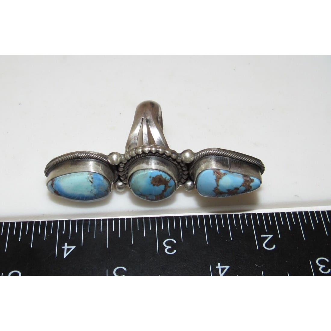 Navajo Golden Hills Turquoise Statement Ring Sz 6.5 Sterling
