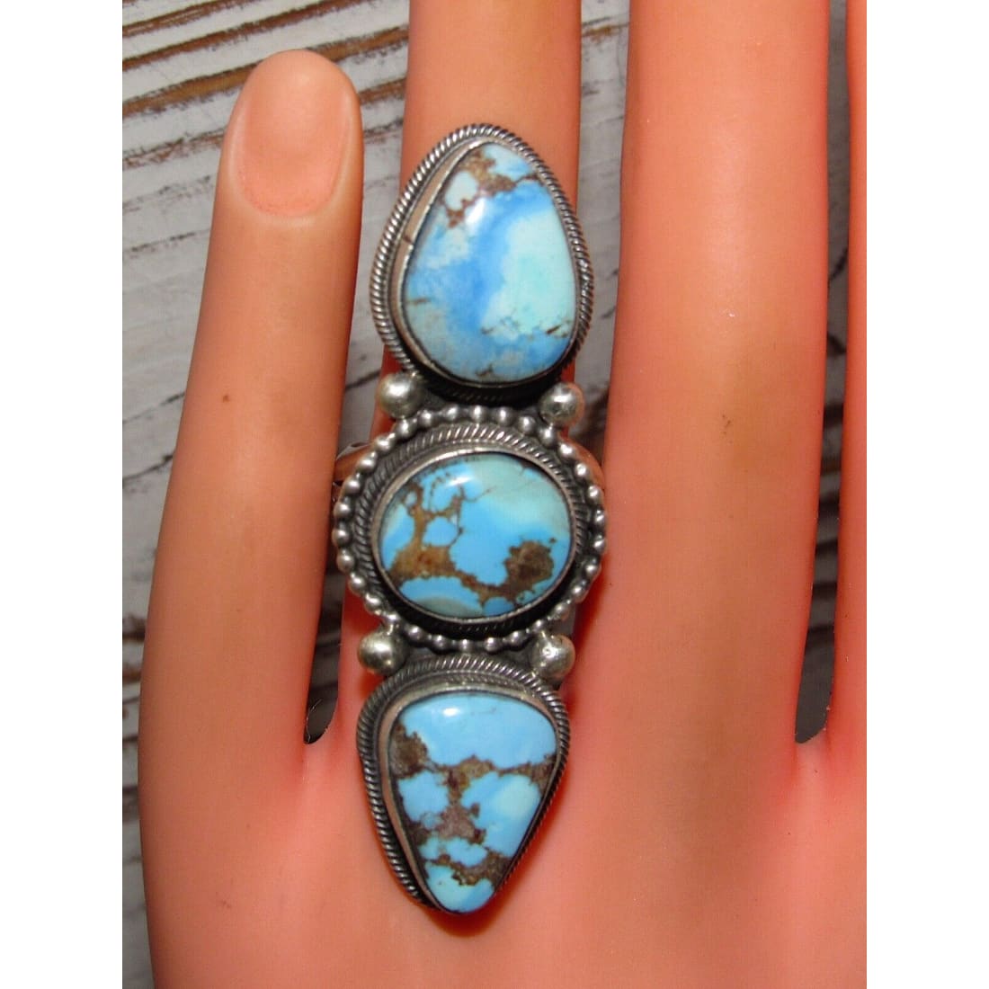 Navajo Golden Hills Turquoise Statement Ring Sz 6.5 Sterling