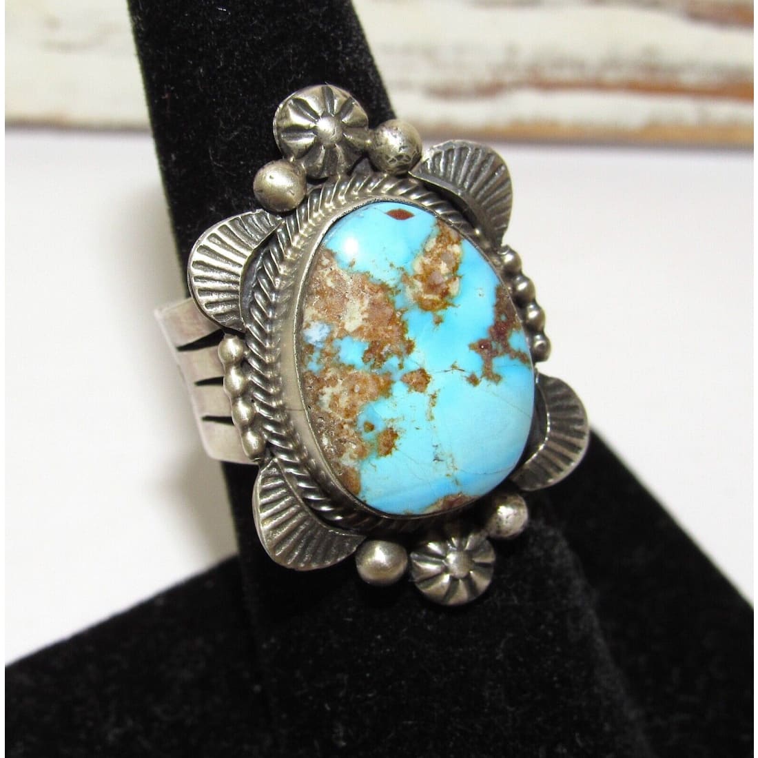 Navajo Golden Hills Turquoise Statement Ring Sz 6 Sterling