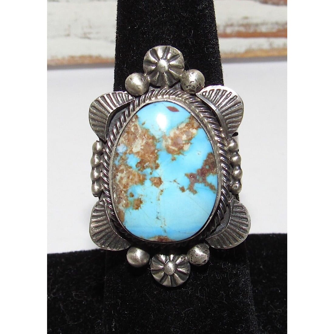 Navajo Golden Hills Turquoise Statement Ring Sz 6 Sterling
