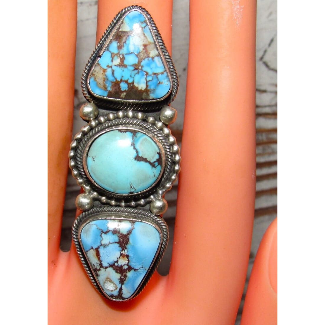 Navajo Golden Hills Turquoise Statement Ring Sz 7 Sterling