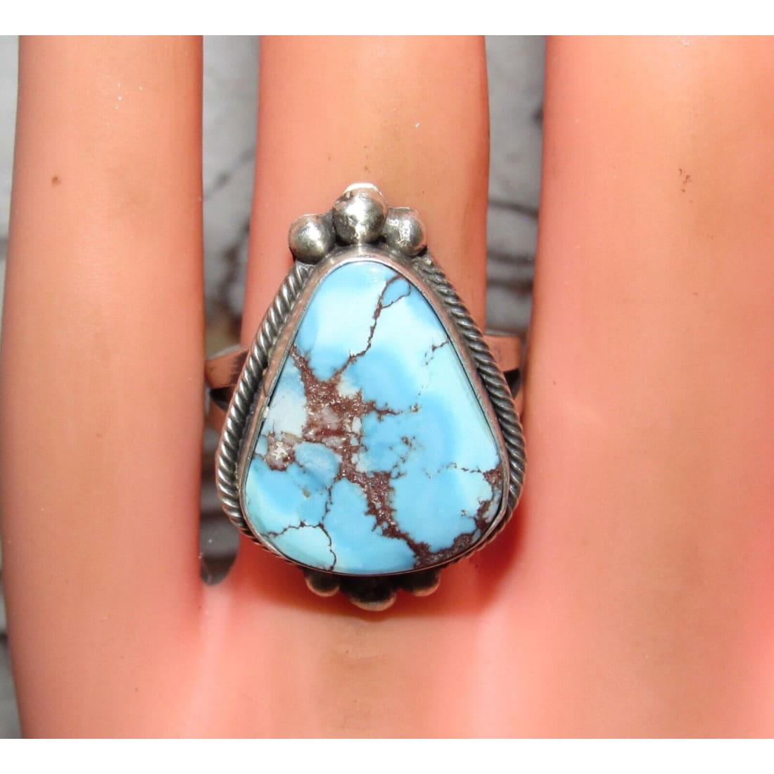Navajo Golden Hills Turquoise Statement Ring Sz 7 Sterling
