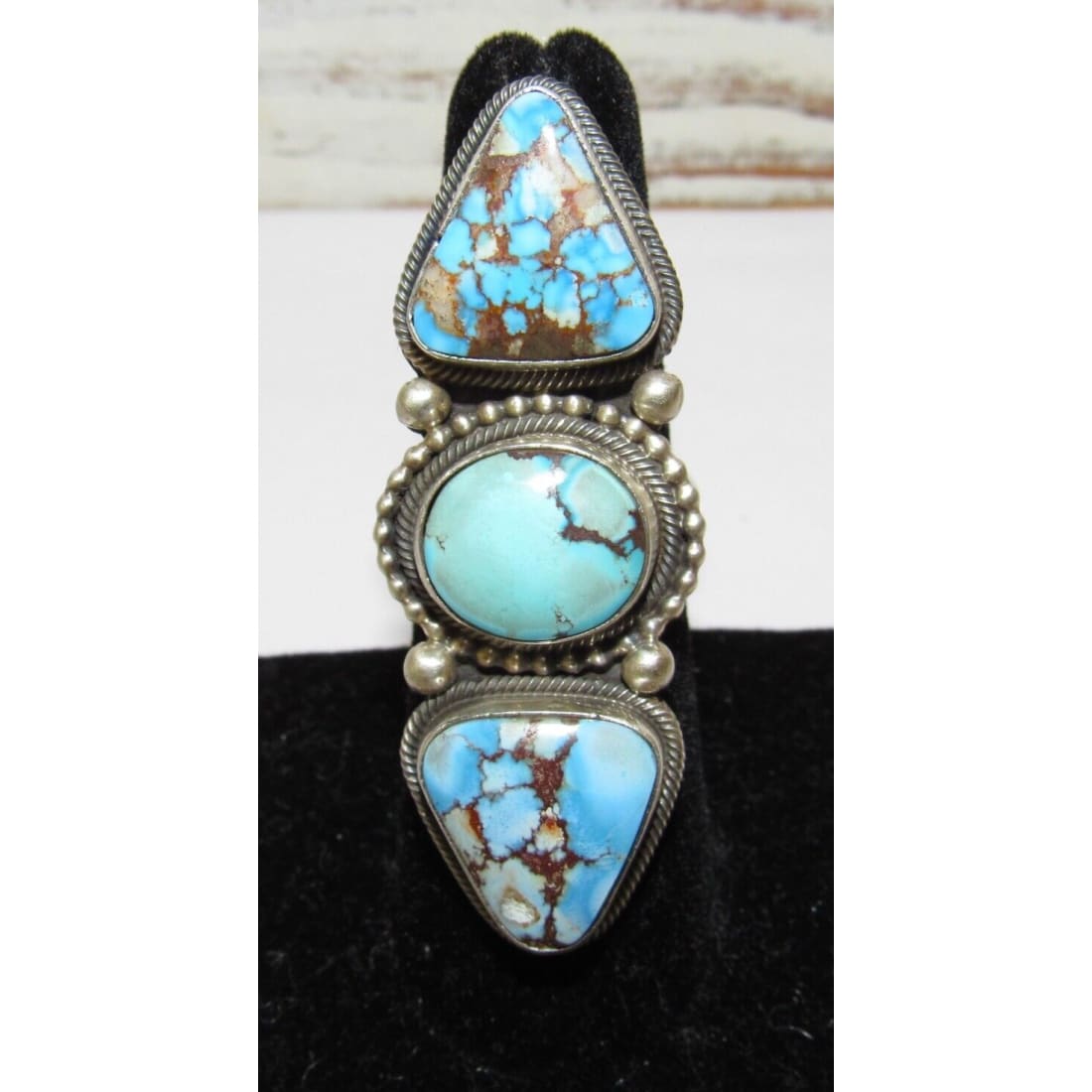 Navajo Golden Hills Turquoise Statement Ring Sz 7 Sterling