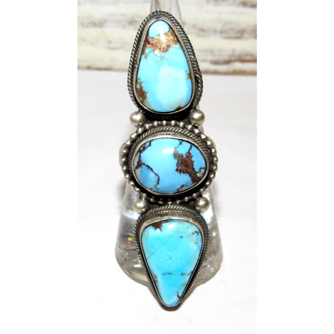 Navajo Golden Hills Turquoise Statement Ring Sz 8 Sterling